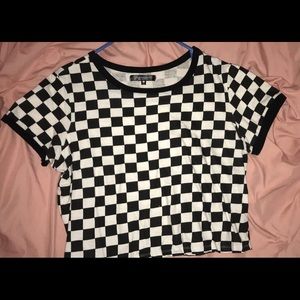checkered black and white crop top